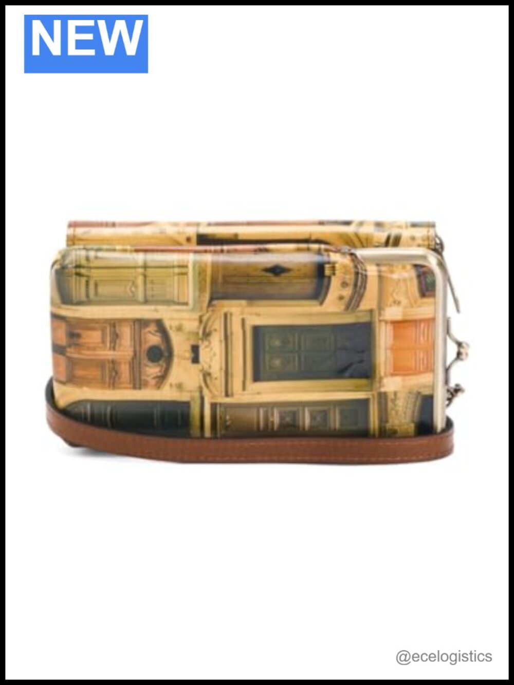 Genuine Leather Frame Pouch Snap Closure Crossbody